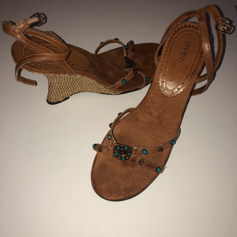 👑Turquoise beaded sandal wedges👑